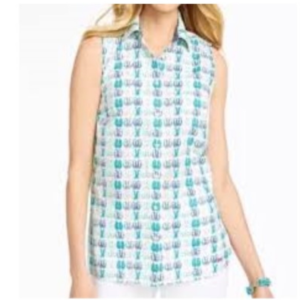 Talbots 100% Sleeveless Flip Flops Print Blouse. Size 10P